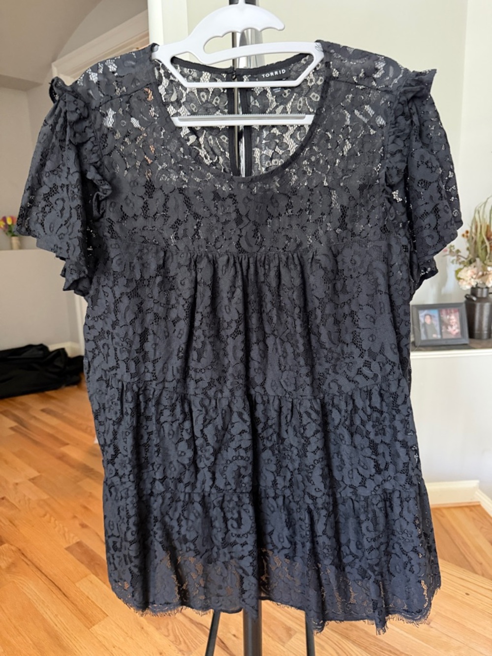 torrid Black Lace Flutter Tiered Blouse